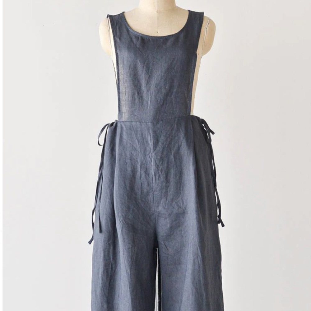 Adored Vintage Petite Ecole Linen Jumpsuit